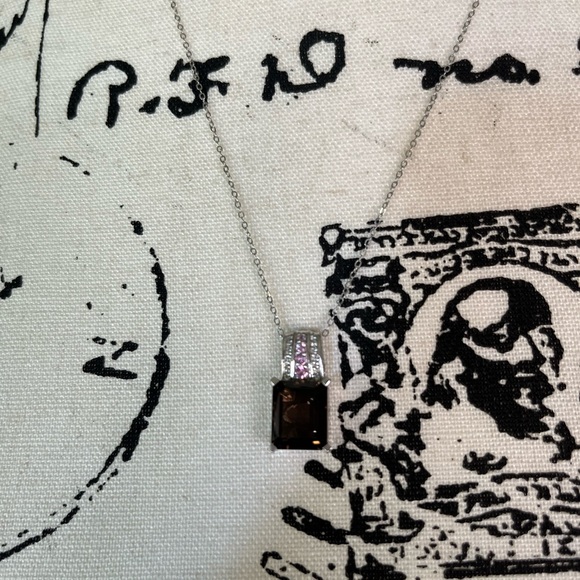 Brazilian Smoky Quartz accented with Pink Sapphire and White Topaz 20in Necklace - Picture 3 of 7